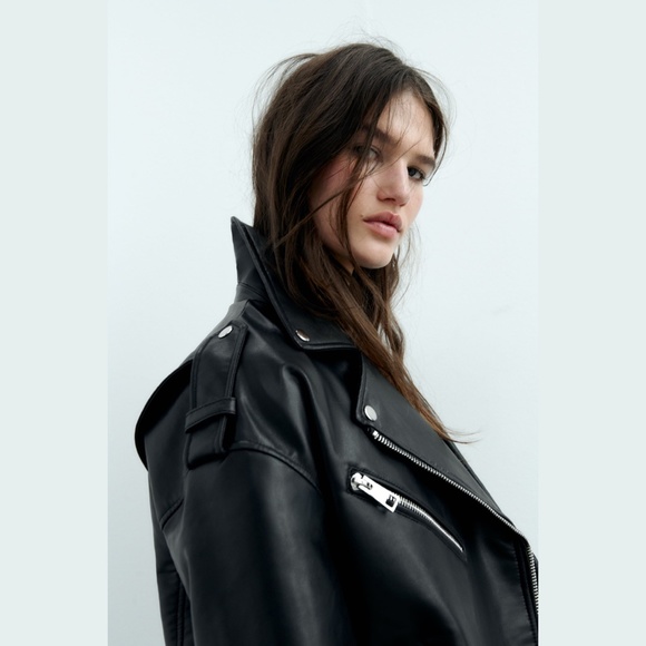 Zara Trafaluc Oversized Moto Faux Leather Jacket - Picture 3 of 16